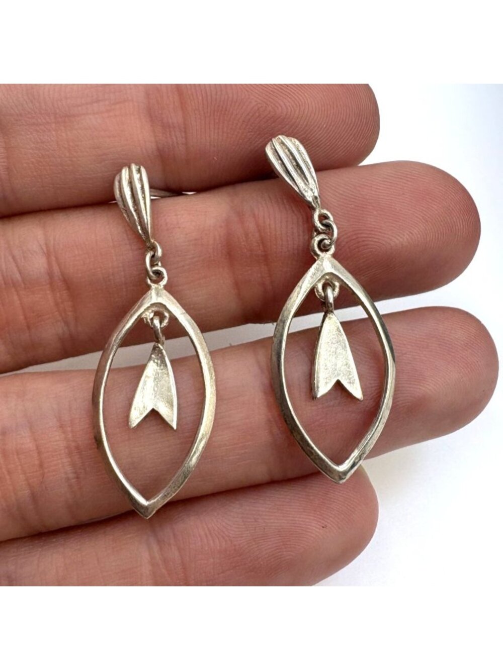 Marquise Shape Arrow Design Earrings Sterling Silver 925 Size 1.5" Length